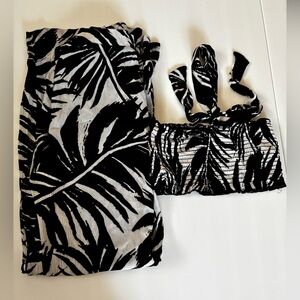 Black and White Leaf Print Two-Piece Set